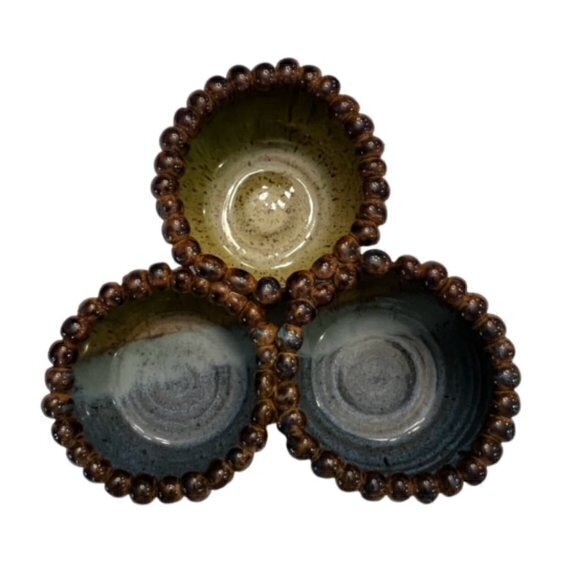 🎉PRICE REDUCED🎉 McCullough VTG Pottery Stoneware Trio Dip Set -‎ Drip/Speckled - Picture 1 of 7